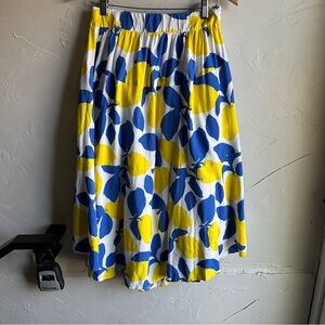 Cremieux Lemon Print Midi Skirt Mediterranean Coastal Cottagecore Sz 10
